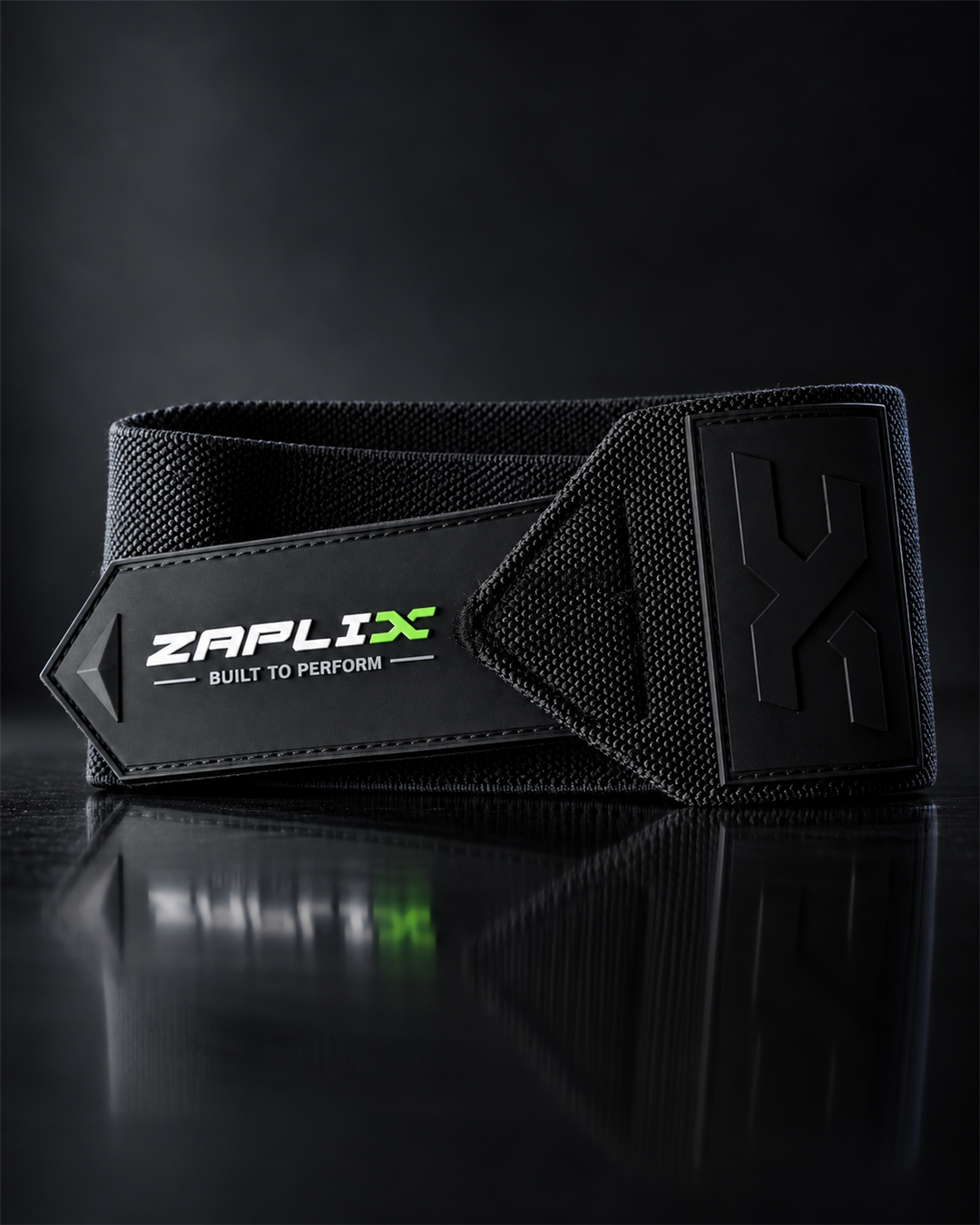 Thumb loop and nylon hook-and-loop closure of ZAPLIX X-Wrap Elite matte black wrist wraps