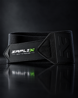 Thumb loop and nylon hook-and-loop closure of ZAPLIX X-Wrap Elite matte black wrist wraps