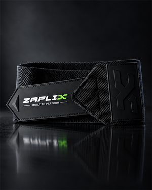 Thumb loop and nylon hook-and-loop closure of ZAPLIX X-Wrap Elite matte black wrist wraps